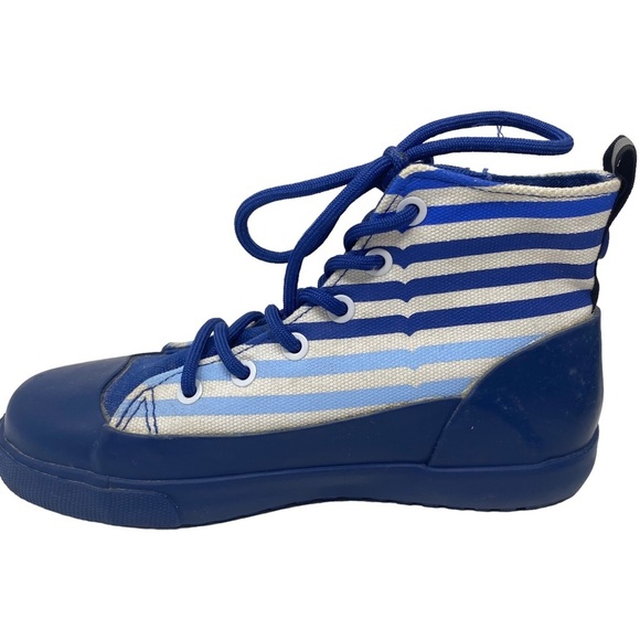 HUNTER‎ X TARGET Sz 3 Boys Kids Blue Striped Dipped Canvas High Top Sneakers - Picture 3 of 11